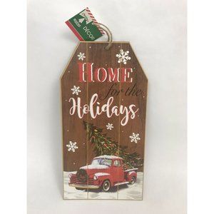 Red Pickup Truck Christmas Home For The Holidays Wall Hanging Snow Flakes